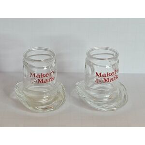 Set of 2 Vintage Maker's Mark Whiskey Cowboy Hat Shaped Shot Glasses